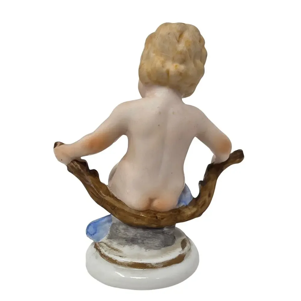 Pair Vintage Bisque Piano Baby Figurines Porcelain Child Figures Decor